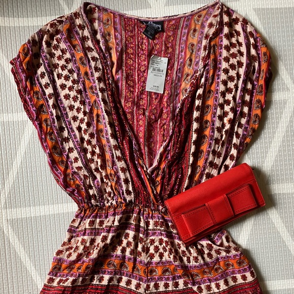 Angie Red & Pink Floral Print Deep V Cut Romper - Picture 6 of 7